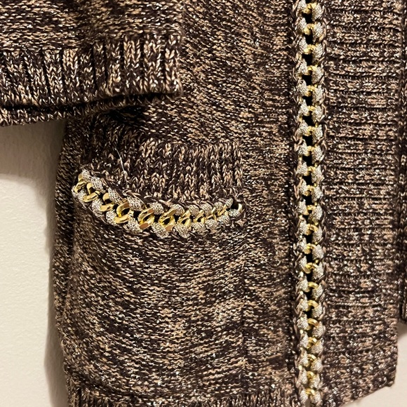 NEW JONES NEW YORK SIGNATURE PETITES CARDIGAN GOLD CHAIN ACCENTS SIZE S - Picture 2 of 6
